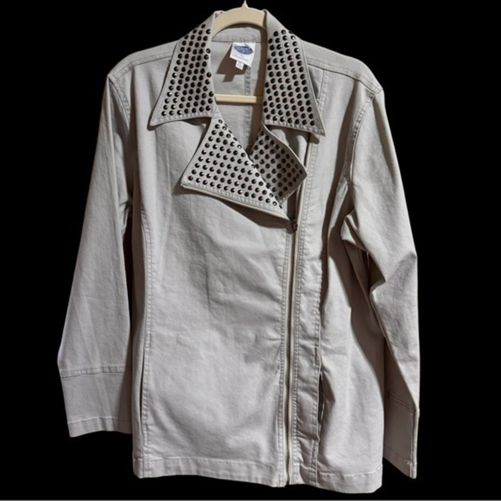 DG2 Diane Gilman Versatile gray jacket full zip gun metal gray studs sz XL NWOT - Picture 4 of 14